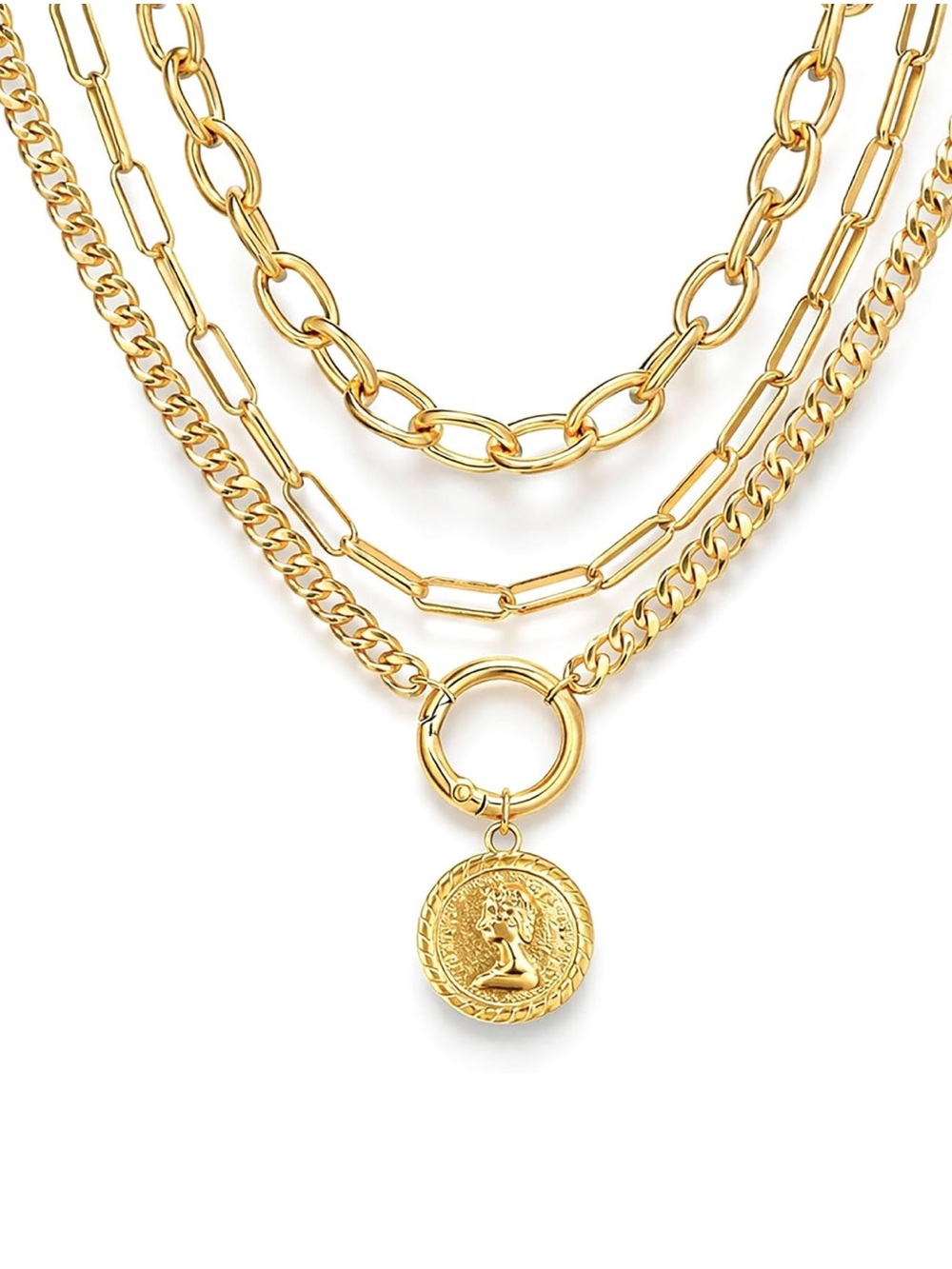 Anthropologie Layered Gold-Tone Coin Charm Necklace